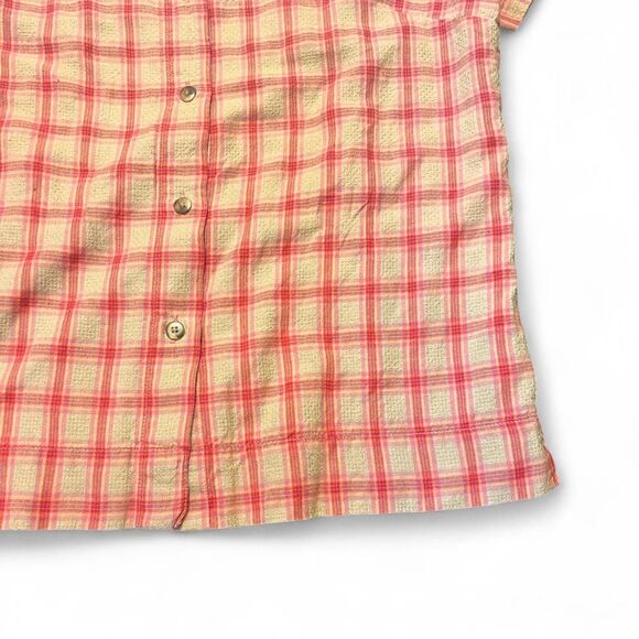 Vintage 80’s Woolrich Women’s Button Up Short Sleeve Yellow Plaid Sz Small - Picture 4 of 5